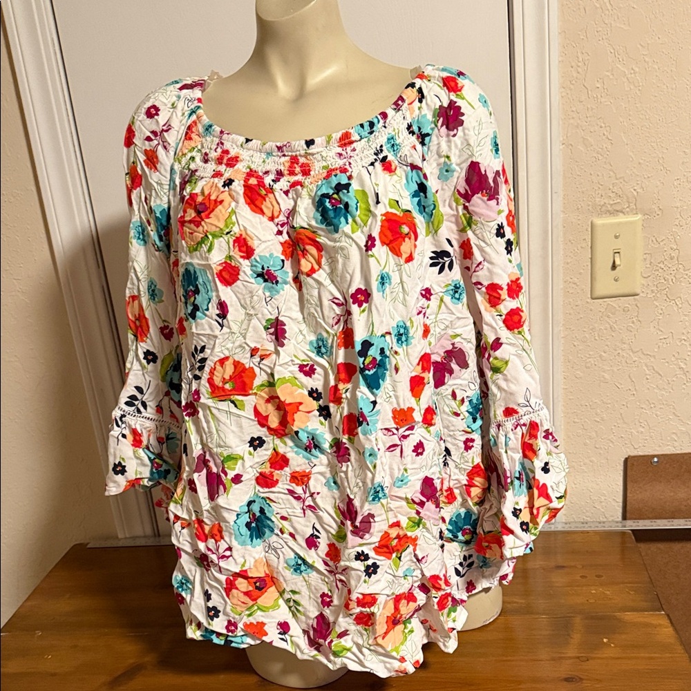 Terra & Sky Colorful Floral Blouse - White